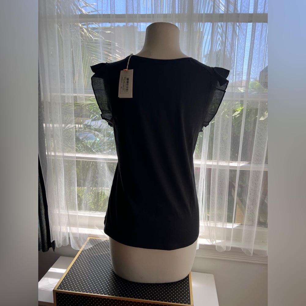 Black Ruffle Sleeve Top - Picture 3 of 7